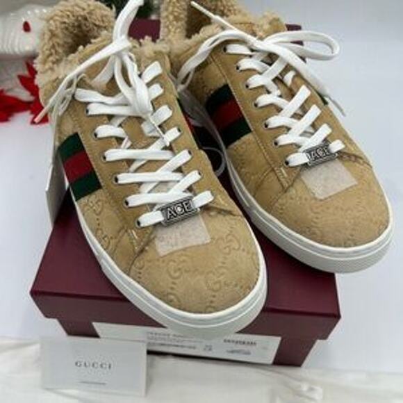 Women's Gucci ace GG suede sneakers with shearling lining size 39 made in Italy - Picture 9 of 11
